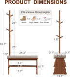 Coat Rack with Shoe Storage,Shoe Rack whit 8 Hook for Offices、Bedroom、Living Room,Small Shoe Bench,Walnut