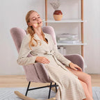 Rocking Chair Nursery, Teddy Upholstered Glider Rocker with High Backrest, Reading Chair Modern Rocking Accent Chairs Glider Recliner for Living Room, Nursery, Bedroom,Pink