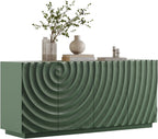 4 Door Modern Sideboard Buffet Cabinet with Spiral Grain, Accent Storage Sideboard Freestanding Anti-Dumping Storage Cabinet Buffet for Kitchen & Living Room (Green)