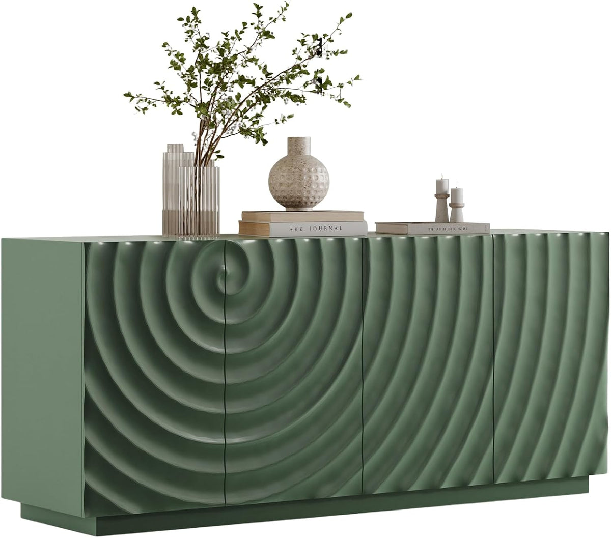 4 Door Modern Sideboard Buffet Cabinet with Spiral Grain, Accent Storage Sideboard Freestanding Anti-Dumping Storage Cabinet Buffet for Kitchen & Living Room (Green)