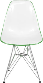 LeisureMod Cresco Acrylic Dining, Modern Chrome Eiffel Base and Curved Back Design, Ergonomic and Lightweight Accent Side Chair for Mid-Century Home, Kitchen, and Café (White Green, Singles)