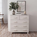 Modern White Sideboard with Sliding Doors and Five Drawers, Solid Pinewood and MDF Buffet Cabinet for Living Room Dining Area Storage