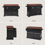 53" Large Kitchen Island with 3.5" Thick Desktop, Spice and Towel Racks, Rolling Kitchen Island with Storage on 5 Wheels, 2 Extra-Large Drawers, for Home, Kitchen, Dining Room, Black