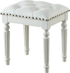 Vanity Bench Stool with Microfiber Leather Cushion, Vanity Chair Ottoman Dressing Stool with Solid Wood Legs for Bedroom, Makeup Room, Dressing Room, Easy Assembly (White)
