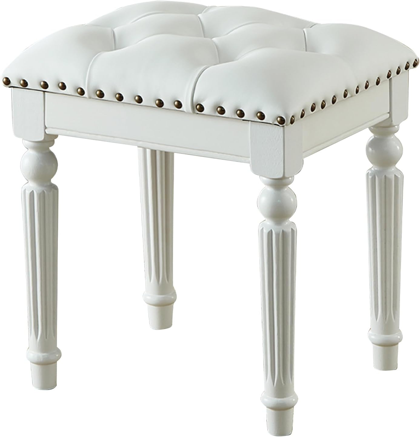 Vanity Bench Stool with Microfiber Leather Cushion, Vanity Chair Ottoman Dressing Stool with Solid Wood Legs for Bedroom, Makeup Room, Dressing Room, Easy Assembly (White)