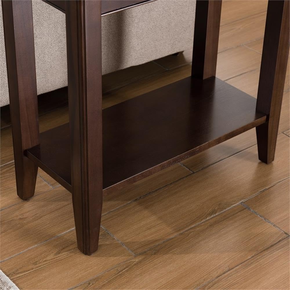 MAKLAINE Solid Wood Rectangular End Table, Chocolate Cherry Finish, 12 x 24 x 24 in, Space-Saving Narrow Design with Lower Shelf, Durable Living Room Side Table for Recliners or Small Spaces