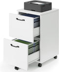 DUMOS 2 Drawer Filing Cabinet, Rolling Wood File Cabinet for Home Office, Under Desk Storage with Lockable Wheels, Printer Stand, Office Organizer, White