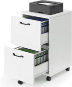 DUMOS 2 Drawer Filing Cabinet, Rolling Wood File Cabinet for Home Office, Under Desk Storage with Lockable Wheels, Printer Stand, Office Organizer, White