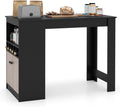Giantex 48" Dining Table, Counter Height Bar Table with Storage Cabinet, Wine Rack, Compartment & Adjustable Shelf, Modern Bistro Tables for Home, Coffee Shop, Kitchen, Pub, Black & Gray
