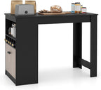 Giantex 48" Dining Table, Counter Height Bar Table with Storage Cabinet, Wine Rack, Compartment & Adjustable Shelf, Modern Bistro Tables for Home, Coffee Shop, Kitchen, Pub, Black & Gray