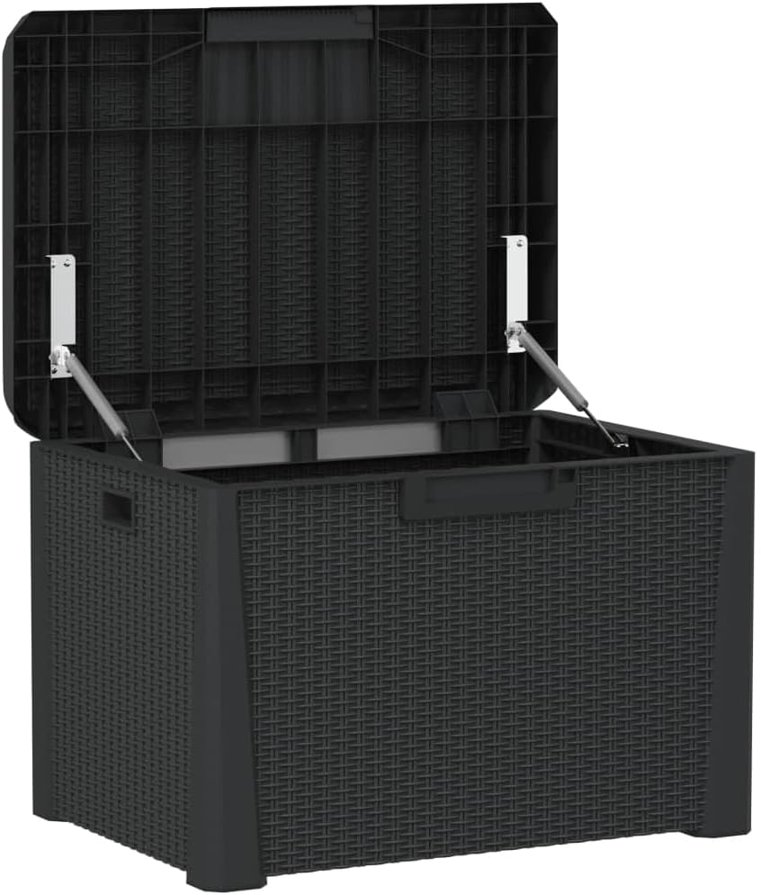 Anthracite Garden Storage Box 125L Polypropylene Medium Outdoor Patio Seat with Cushion for Tools and Cushions