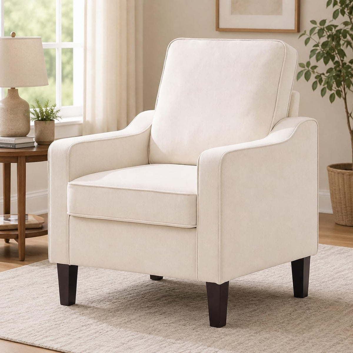 Weture Mid-Century Accent Chair, Beige Armchair Living Room Chairs | Comfy Upholstered Reading Accent Chairs for Bedroom, Modern Single Sofa Chair