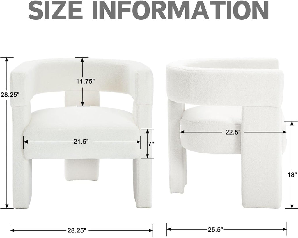 White Modern Accent Chair, Upholstered Barrel Armchair with Solid Wood Legs