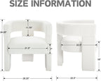 White Modern Accent Chair, Upholstered Barrel Armchair with Solid Wood Legs
