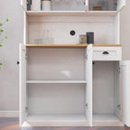 71" Kitchen Pantry Storage Cabinet with Microwave Shelf, Modern Freestanding Hutch with Adjustable Shelves, 6 Doors and Drawer, Wood Countertop for Kitchen, Dining Room, White