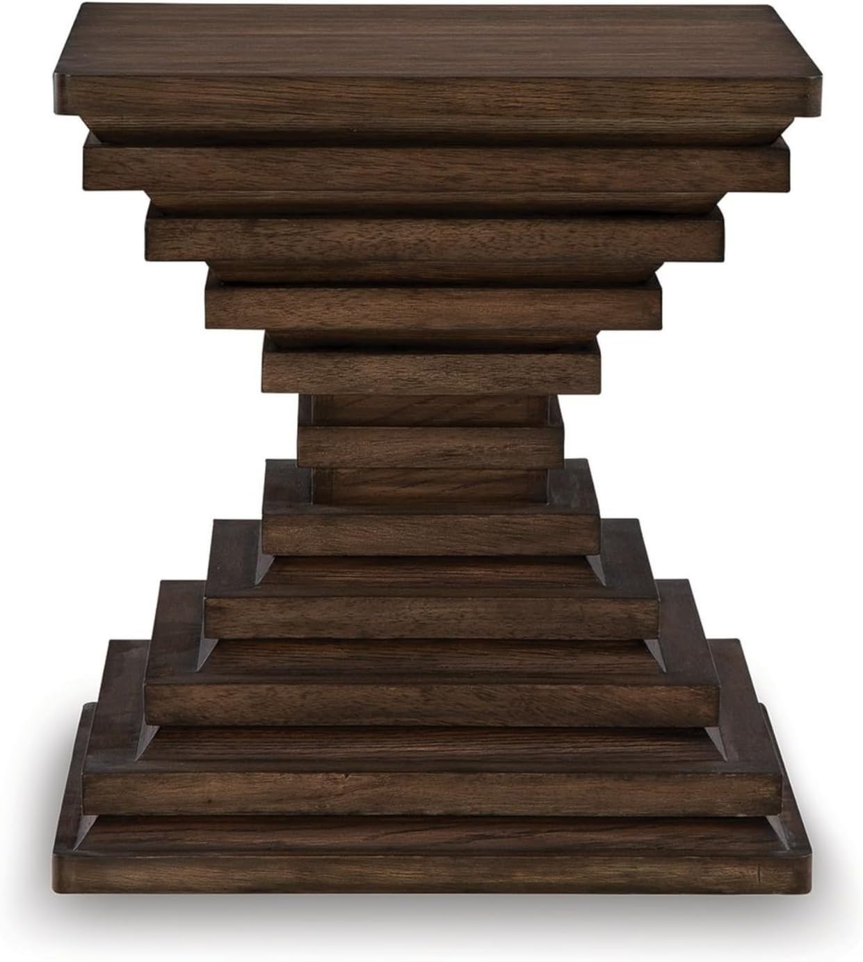 Benjara Reem Side End Table, Square Geometric Hourglass, 28 Inch Dark Brown