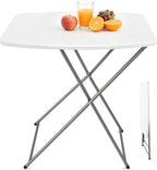VINGLI Small Folding Table Portable, 18" Adjustable Height Personal Laptop TV Tray, Camping Table, HDPE Plastic Top with Steel Frame,White