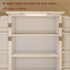 Locsear Kitchen Pantry Storage Cabinet w/LED, 50" Pantry Cabinets w/Doors and Adjustable Shelves, Freestanding Pantry Cupboard for Kitchen, Dinning Room, Living Room, Small Place, White