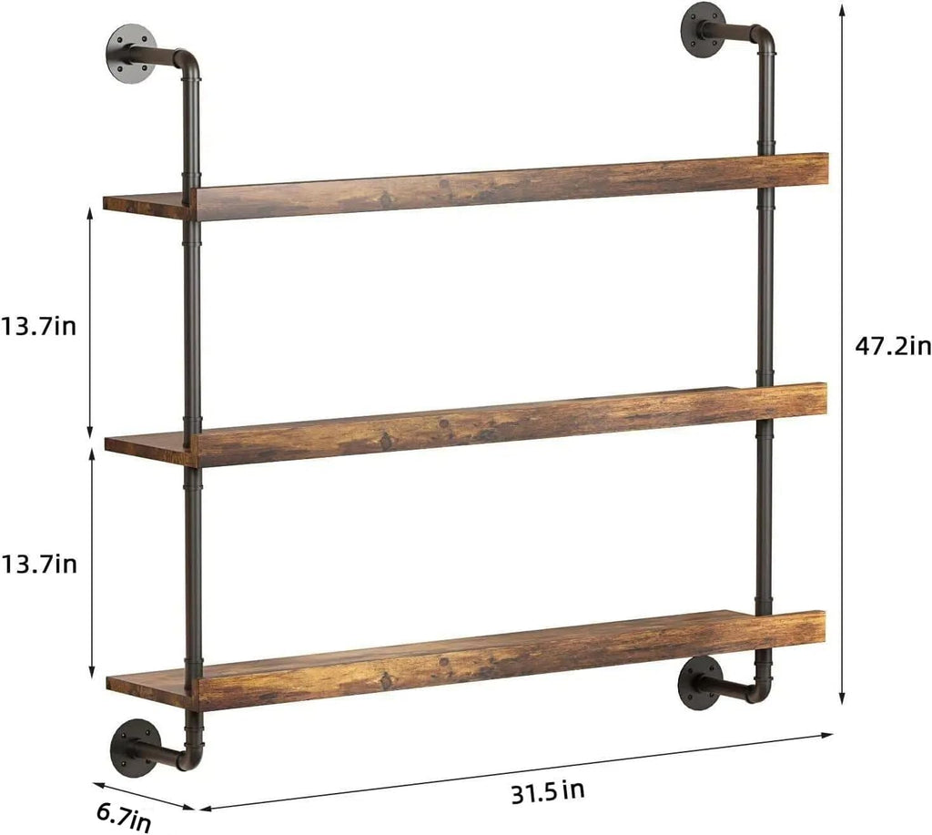3-Tier Wall Mounted Wine Rack with LED | Liquor Bottles Floating Shelves Display Storage Organizer for Home Bar Dining Room Kitchen ,31.5"W x 47.2"H
