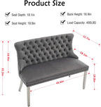 Henf Modern Tufted Velvet Dining Bench with Wing Back, 2-Seat, Nailhead Trim, Sturdy Stainless Steel Legs, Entryway Bench Small Upholstered Loveseat Sofa, 45.6''W x 22.7''D x 35.2''H (Gray&Silver)