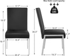 Modern Dining Chair Set of 2, Comfortable Dining Chair with Thick Cushions | Upholstered Leather Kitchen Side Chair with Metal Feet for Home, Kitchen, Living Room, Dining Room and Cafeteria, Black