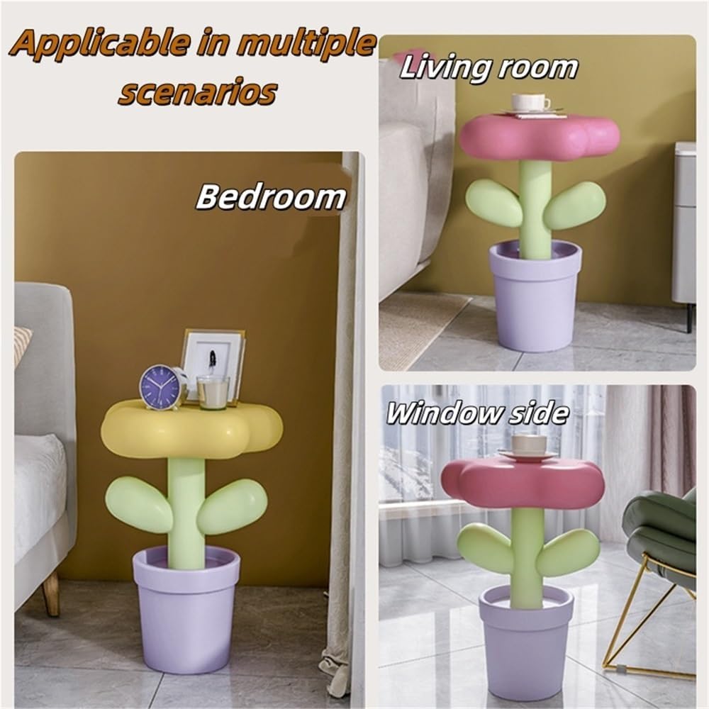 Resin Flower-Shaped Side Table, Distinctive End Table for Apartment Decor, Funky Coffee Table, Cute Small Nightstand for Bedroom, Living Room(Yellow)