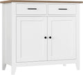 HORSTORS Farmhouse Kitchen Storage Cabinet, Small Buffet, Coffee Bar, White | Buffet Sideboard with 2 Drawers & 2 Doors, 35.8"W Coffee Table, Sapce-saving Kitchen Cabinet for Dining Living Room, Entryway