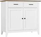 HORSTORS Farmhouse Kitchen Storage Cabinet, Small Buffet, Coffee Bar, White | Buffet Sideboard with 2 Drawers & 2 Doors, 35.8"W Coffee Table, Sapce-saving Kitchen Cabinet for Dining Living Room, Entryway