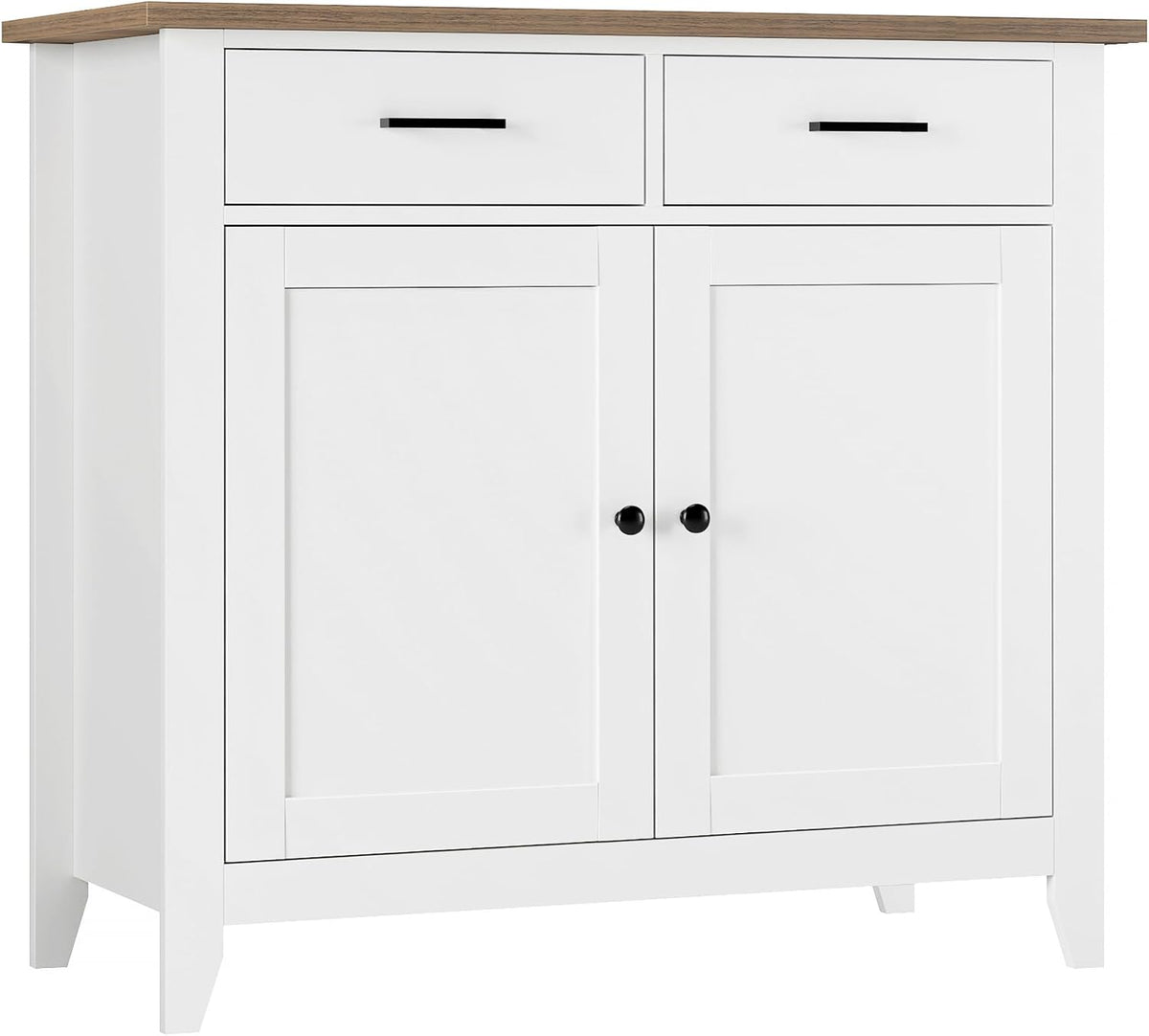 HORSTORS Farmhouse Kitchen Storage Cabinet, Small Buffet, Coffee Bar, White | Buffet Sideboard with 2 Drawers & 2 Doors, 35.8"W Coffee Table, Sapce-saving Kitchen Cabinet for Dining Living Room, Entryway