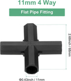 12 Pcs 11mm Greenhouse Frame Building Connectors, 4 Way Flat Pipe Fitting for Grape Trellis/Sunscreen Shed/Gardening Plant Stakes, Greenhouse Accessories [Black]