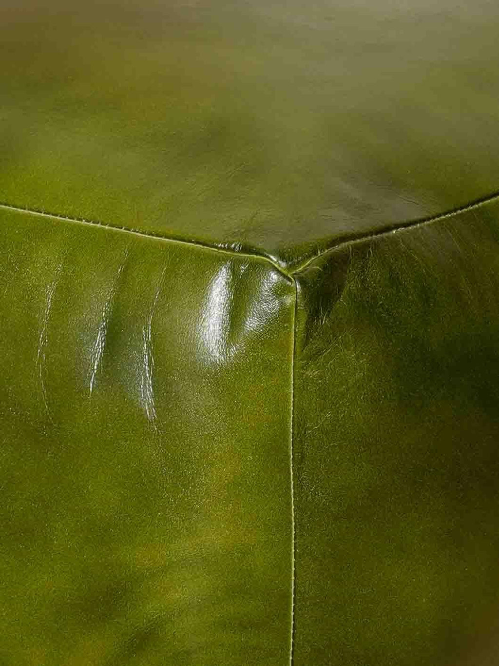 Handmade Eco-Friendly Solid Leather Pouf Green Color Square 21" x 21" x 12" Goat Leather Pouf for Living Room, Bedroom Seating, Patio