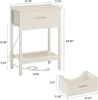 Vagusicc Nightstand with Charging Station, End Table with Fabric Drawer, Small Side Table with 2-Tier Storage Shelves, 25.4" Tall Night Stand, Bedside Table for Bedroom, Living Room, Dorm, Beige