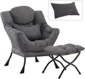 Lazy Chair with Ottoman, Comfy Chair with Pillow，Dark Grey
