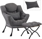 Lazy Chair with Ottoman, Comfy Chair with Pillow，Dark Grey