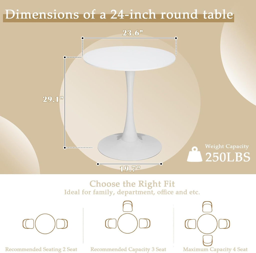Dining Table and Dining Chair Set 23.6" White Round Table&2 Boucle Upholstered Golden Legs Chairs for Kitchen Dining Room Small Space 3 Piece Dining Table and Chair Set（Beige）