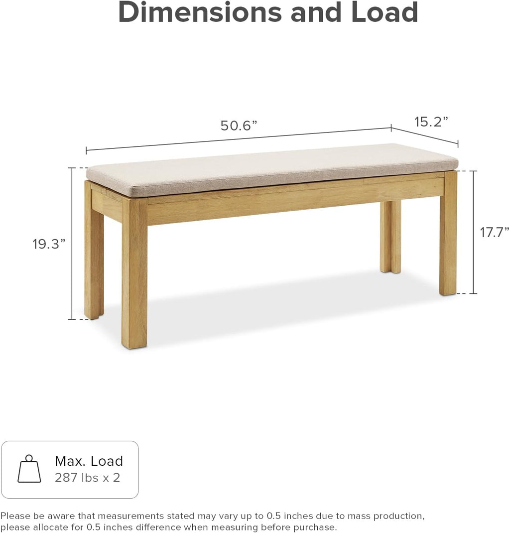 mopio Logan 4 Piece 4 Seater Upholstered Dining Table Set, Modern Farmhouse Solid Wood 4 Piece 59" Dining Table Set for Dining Room Kitchen