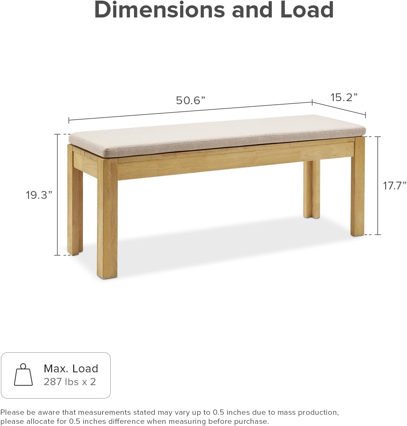mopio Logan 4 Piece 4 Seater Upholstered Dining Table Set, Modern Farmhouse Solid Wood 4 Piece 59" Dining Table Set for Dining Room Kitchen