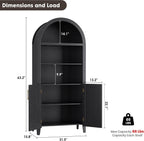 IDEALHOUSE Arched Kitchen Pantry Cabinet with Doors - 5-Tier Open Display Shelf with Rattan Decor, Farmhouse Storage Cabinet for Kitchen, Dining Room, Living Room, Black