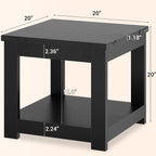 Homieasy Black End Table, 20x20 Inch Square Side Table for Living Room, Large Wood Accent Table with Storage Shelf, Modern Farmhouse Nightstand Bedside Table, Black