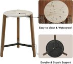 CIMOTA Round Side Table, 22.5" End Accent Table with Solid Wood Leg, White Marble Texture Tabletop, Metal Beam, Round Nightstand for Small Spaces/Living Room/Bedroom, White