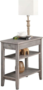 Pemberly Row Three Tier End Table with Drawer, Gray Wood Finish, 23.5 x 11.25 x 24 in, Hidden Storage, Middle and Bottom Shelf, Durable Accent Table for Living Room or Bedroom Decor