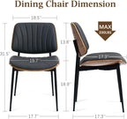 AVAWING Walnut Dining Chairs Set of 6, Mid Century Modern Dining Chairs PU Leather Upholstered Kitchen Chairs with Walnut Bentwood Back & Metal Legs for Dining Room, Kitchen, Living Room, Black