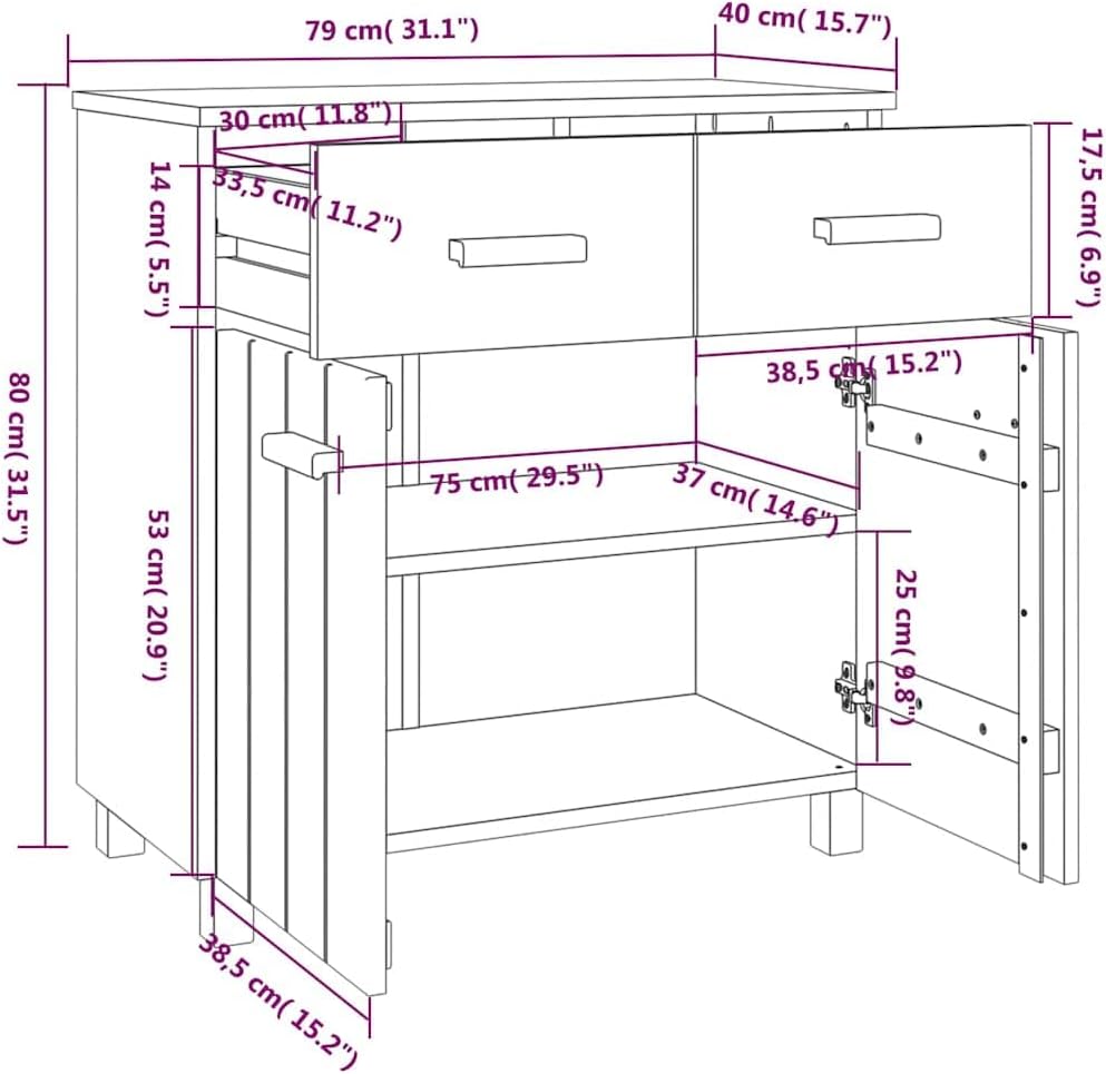White Solid Pine Wood Sideboard with Matte Finish, 31.1 x 15.7 x 31.5 Inches, Modern Storage Cabinet for Dining Room, Spacious Drawers and Durable Construction for Home