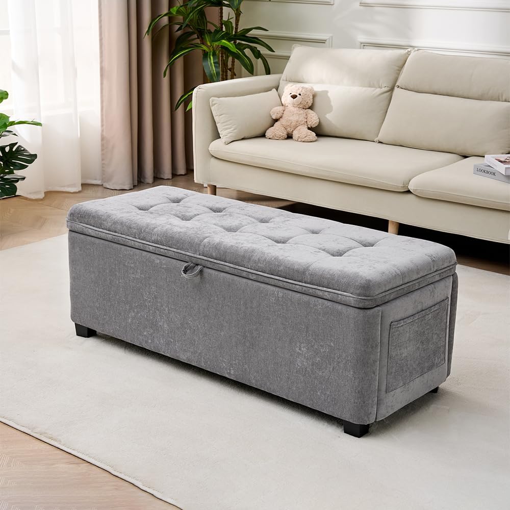 Storage Ottoman Bench with Lift Top, End of Bed Bench for Bedroom, Living Room & Entryway Storage Seat Shoe Bench with Storage (Gray)