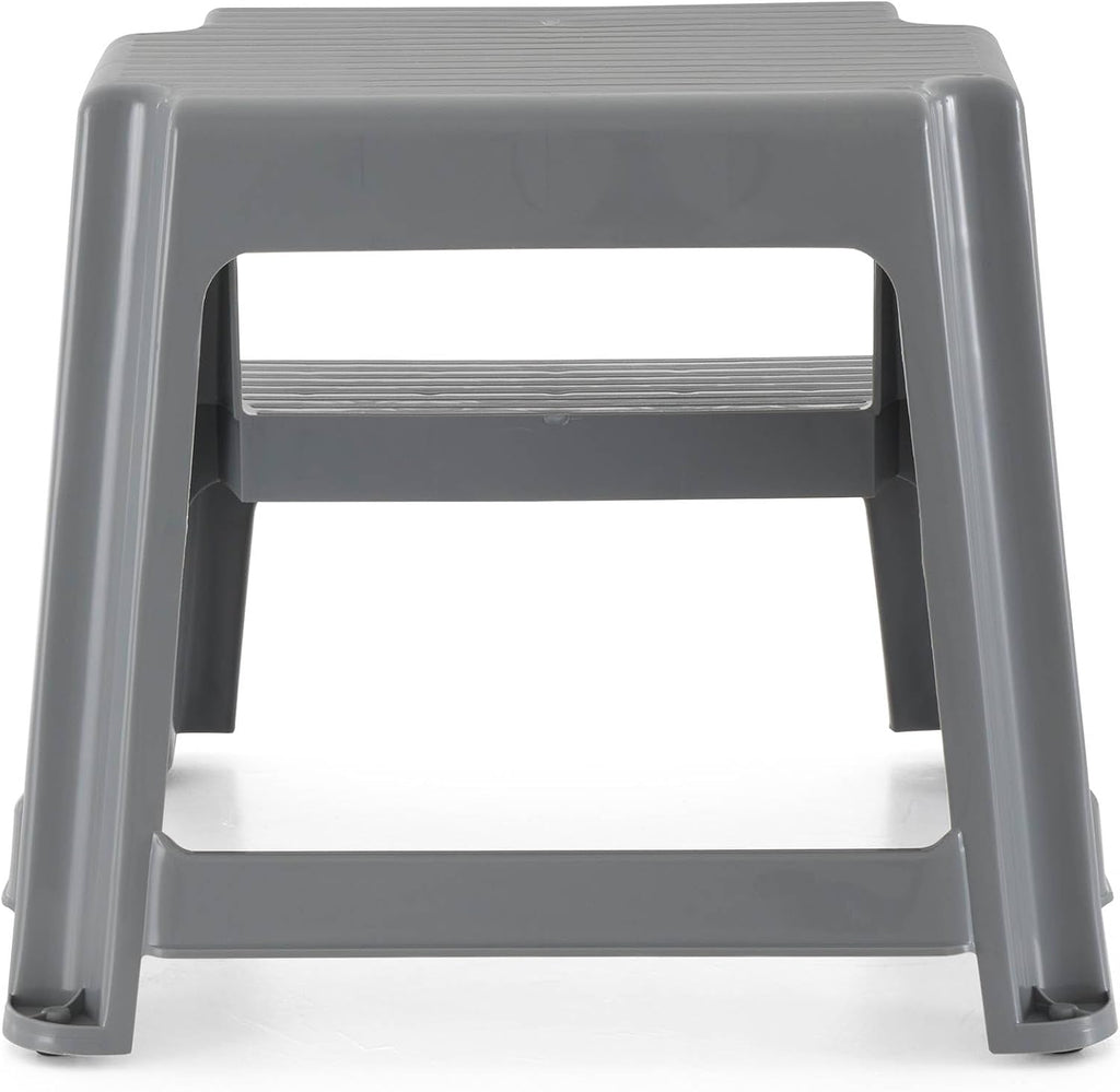 Gracious Living 16-Inch Tall Plastic 2-Step Stool, Gray, 4 Pack | Portable Dual Step Ladder Foot Stool for Kitchen, Bathroom, Bedroom & Garage