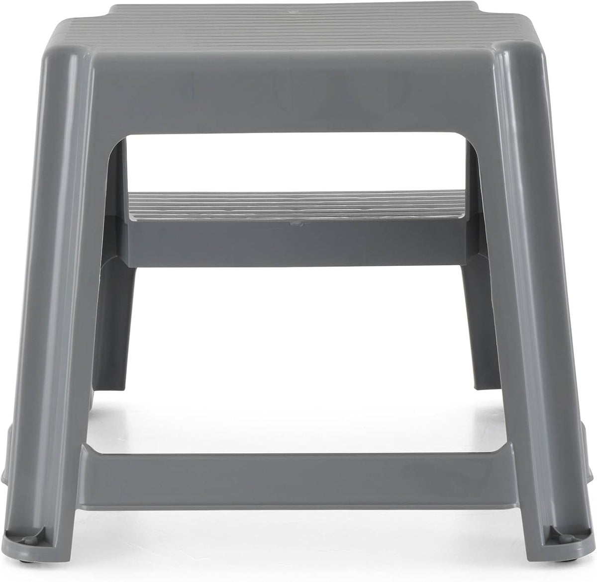 Gracious Living 16-Inch Tall Plastic 2-Step Stool, Gray, 4 Pack | Portable Dual Step Ladder Foot Stool for Kitchen, Bathroom, Bedroom & Garage