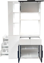 Modern 70.87" Tall Storage Cabinet with 5 Drawers, Glass Doors and Display Shelves, Freestanding Kitchen Pantry Cabinet with Microwave Space for Living Room, Dining Room, Hallway, White
