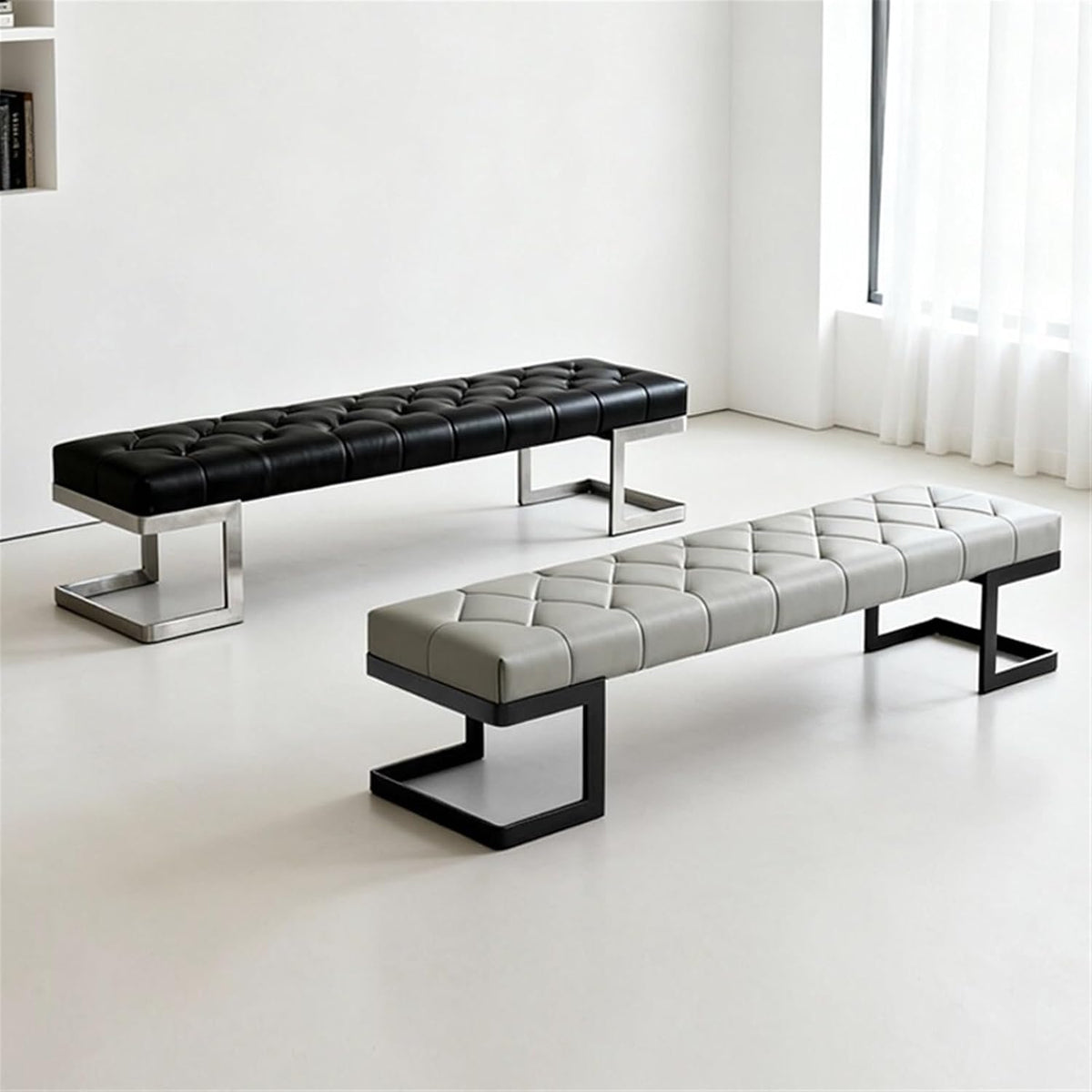 Modern Leather Bed end Stool Bedroom Dressing Room Living Shoe Changing Entryway(Large)