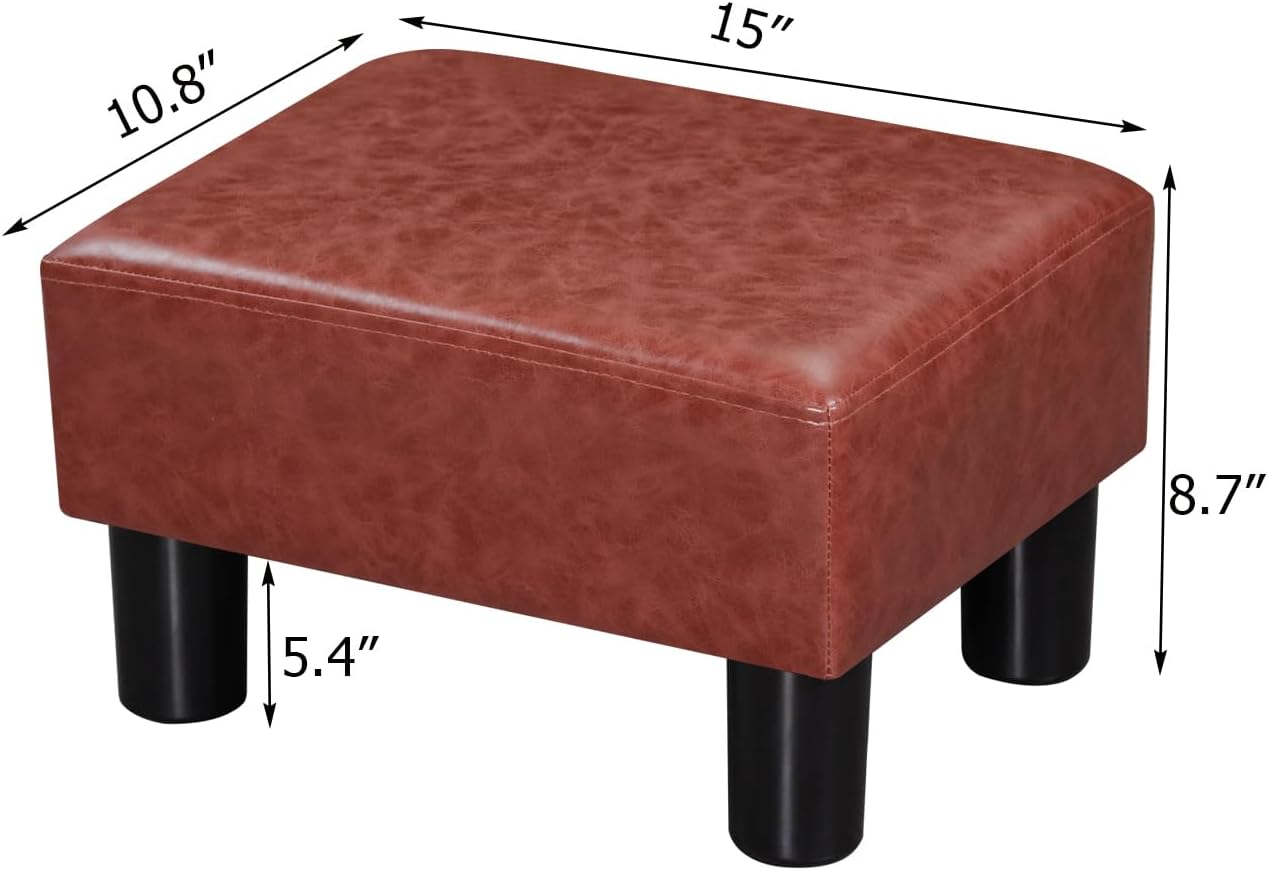 Adeco Leather Foot Stool with Legs, Small Footstool Ottoman, Velet Fabric Seat with Thick Cushion, for Living Room, Bedroom, Entryway, 335 lb Weight Capacity