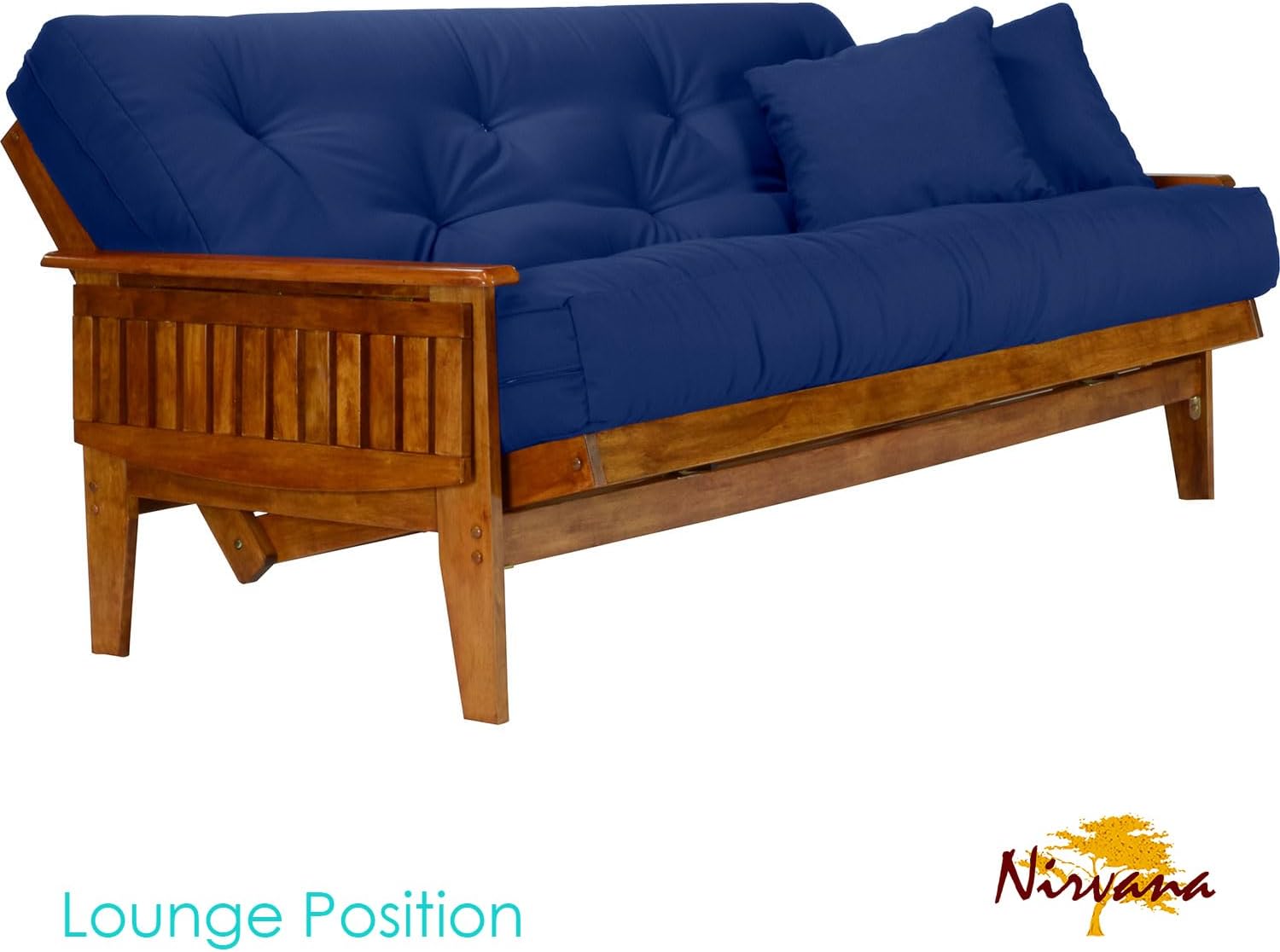Nirvana Futons Eastridge Futon Set - Full Size, Frame, 8" Mattress, Twill Royal Blue Cover